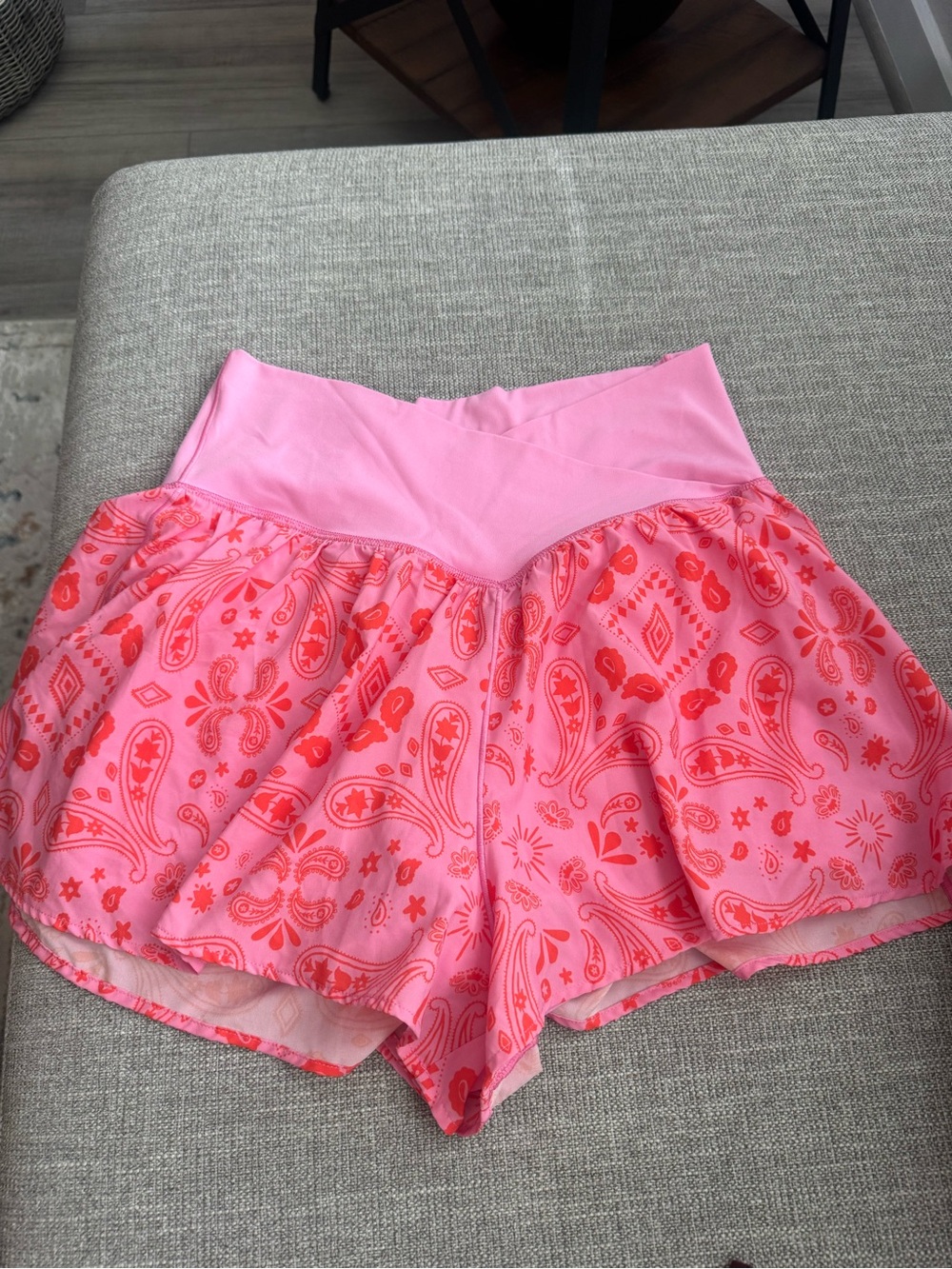 aerie Pink Paisley High-Waist Athletic Shorts